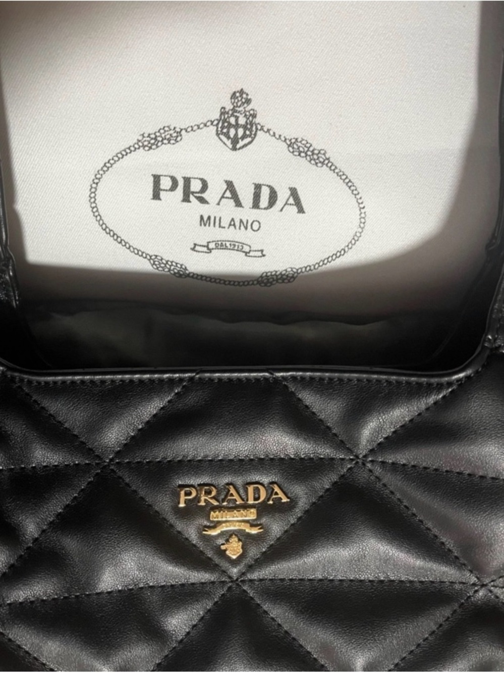 PRADA | Quilted Leather Shoulder Bag | Black-Gold Logo✨ - Picture 3 of 5